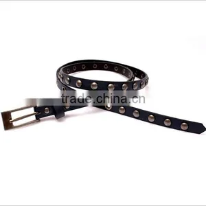 Wholesale Rivets Decorated Pin Buckle Sex Girl Thin PU Waist Belt Adjustable Eyelets Belts thumbnail-3