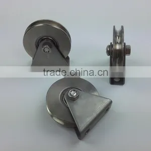1.5 Inch Rope Pulley Diameter 40mm Thickness 8mm Bearing 635ZZ Groove "U" With Outer Support ITEM:408PCR-304 Stainless thumbnail-1