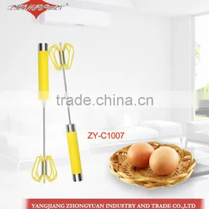 2014 Newest Stainless Steel Rotary Self-mixer Miracle Whisk Silicone Coated Head, Hand Push, thumbnail-1