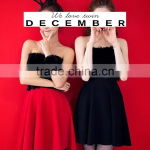 2017 Merry Christmas Sexy One Piece Girls Party Dresses Faux Fur Bust Christmas Costume HSD5490 thumbnail-1