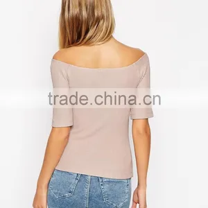 Latest Arrival Off Shoulder Top in Rib With Boat Neckline thumbnail-2