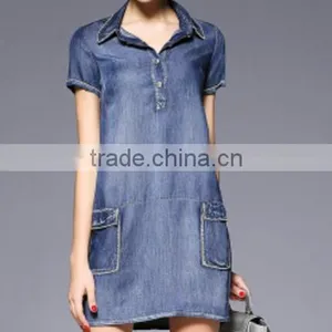 New Desgin Navy Button Mini Denim A Line Skirt for Teen Women/Cotton Short Sleeved Skirt thumbnail-1