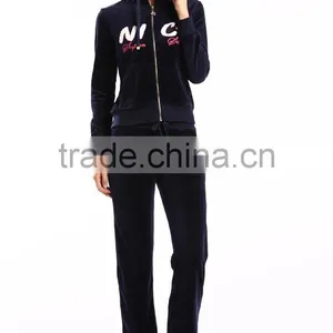 2016 New Latest Design Sports China Cheap Fashion Velour Tracksuits for Lady thumbnail-3