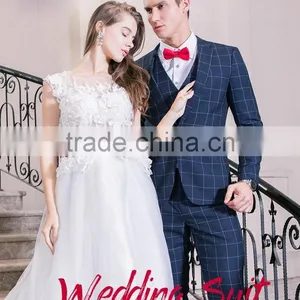 Fashion Blue Lattice Mens Wedding Dress thumbnail-4