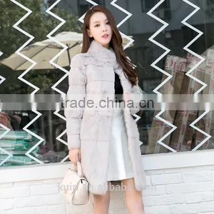 New Fashion Show Style Rex Rabbit Fur Coat Women Very Long Rex Rabbit Fur Jacket Winter Fur Big Size thumbnail-2