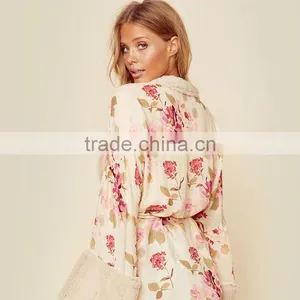 Fall 2018 Shearling Coat Femme Floral Print Robe Women's Kimono thumbnail-6