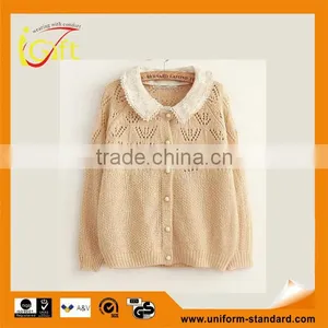 2014 Hot Sell Wholesale High Quality Hollow Cotton Long Sleeve Cute Collar Cardigan thumbnail-1