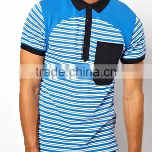 Hot Sale Wholesale Casual Pocket Men's Stripes Pocket Polo T Shirt thumbnail-1