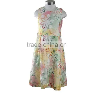 Long Sleeveless Cotton Net Frock Design Girl Dress With Flower for Kids thumbnail-1