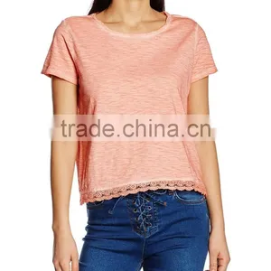 2016 Ladies Thin O-neck Blank t Shirt With Lace Hem thumbnail-1