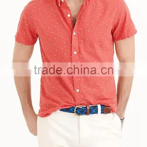 2015 Cotton/linen Shirt in Bubble Print Button-down Collar Half Sleeve Slim Fit Fashion Shirts thumbnail-1