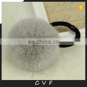Lovely Real Rabbit Fur Ball Hairband Hand Made Wholesale Fur Pom Pom Elastic thumbnail-1