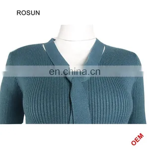 Latest Girls Sweater Round Neck Designs Knitted Midi Dress With Black Background For Spring of Wholesale Clothing thumbnail-6