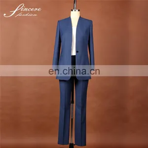 Ladies Blue Wool Polyester New Designer Formal Suits thumbnail-1
