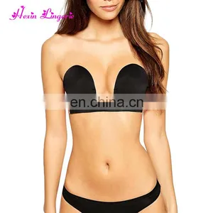 Smooth Black U Shape Magic Self Adhesive Backless Strapless Push up Bra thumbnail-1
