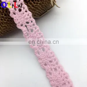 OLCT072 1.4cm Fashion Fine Pink Cotton Tulle African Lace Crochet for Ladies Dress thumbnail-2