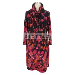 Maple Leaf Print Cowl Neck Autumn Dress Guangzhou Clothing thumbnail-1
