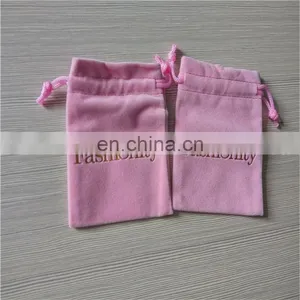 Cheaper ! Custom Size Pink Drawstring Double Face Gold Logo Foil Velvet Packaging Bags thumbnail-4