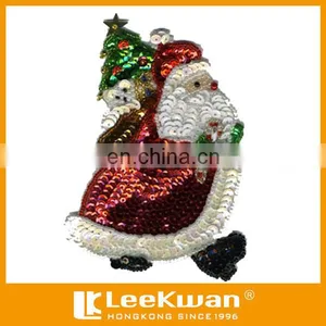 Custom High Quality Christmas Santa Claus Embroidered Patch Sequin Embroidery Technic Patch thumbnail-1
