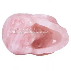 Realistic Hollow Skull Rose Quartz Human Skull thumbnail-1