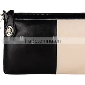 Wholesale Contrast Color Genuine Cowhide Leather Lady Designer Clutch Bag With Wristlet Shoulder Bag Hand Bag Messager Bag thumbnail-3