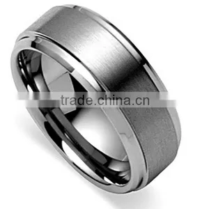 Men's Tungsten 8mm Polished Beveled Edge Matte Brushed Finish Center Ring thumbnail-1