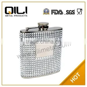 Free Engraving Personalized 6oz Silver/Pink Beaded Hip Flask thumbnail-2