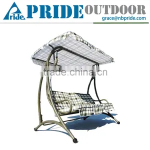 Hot Sale Country Style Fresh Plaid Stripes Outdoor Patio Swing Chair Garden Iron Swing thumbnail-1