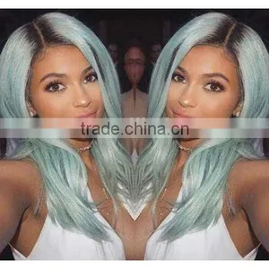 Heat Resistant Lace Front Wig Synthetic Body Wavy Ombre Color 1B Gray Lavender thumbnail-4