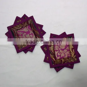 Indian Silk Table Runner With 6 Placemats & 6 Coaster in Purple Color Size 16*62 thumbnail-2