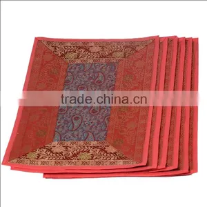 Placemats and Coaster in Red Color Indian Silk Table Runner thumbnail-3