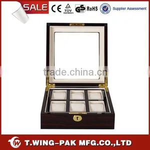 Wholesale Velvet Wooden Watch Box&case, China Made, for 6 Watches, Luxury Look, Window thumbnail-2