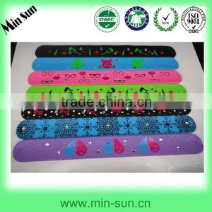 Colorful Hot-selling Beautiful Printing Design Slap Bracelet / Wristband With Shiny Stone thumbnail-1