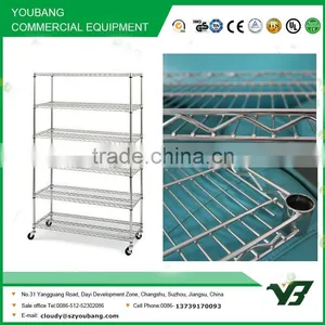 2015 Hot Sell NSF 150KGS 72x18 Inch 6 Layer Chrome Hospital Heavy Duty Wire Racks and Shelf With Wheels (YB-WS025) thumbnail-2