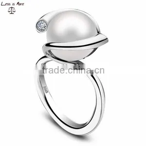 925 Silver Pearl Jewelry Ring Rhodim Plated thumbnail-1