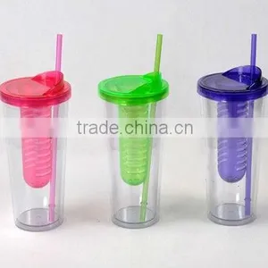 16oz Plastic Double Wall AS Cup With Lid And Straw thumbnail-1
