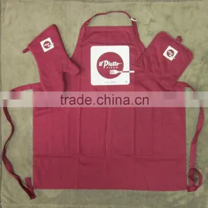 Custom Cotton Apron With Oven Mitt Glove Pot Holder Cheap Apron Set thumbnail-5