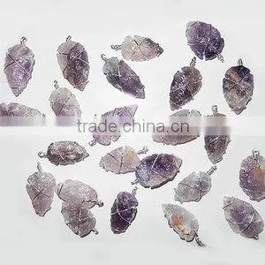Amethyst Wire Wrapped Arrowhead Pendants thumbnail-1