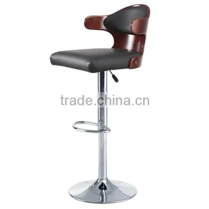 Black Leather Modern Wood Bar Chair for Home Use thumbnail-1
