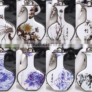 Custom Metal Hard Enamel Keychain /blue and White Porcelain Key Chain/Back Polishing/gifts thumbnail-1