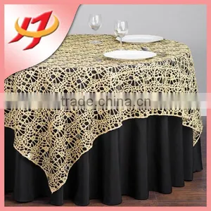 Cheap Round or Square Wedding Embroidered Gold Sequin Glitter Table Overlays thumbnail-4