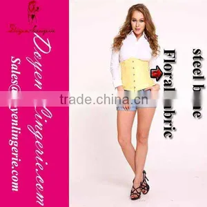 2014 Newest Jacquard Floral Yellow Steel Bone Corset Tops DH7015 thumbnail-1
