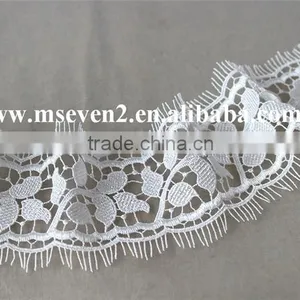 6cm Width High Quality 100% Polyester White Color Lace Trim Eyelash Lace Trim African Lace Embroidery Fabric for Wedding Dress thumbnail-4