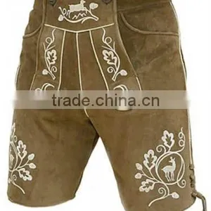 Brown Color Bavarian Leather Mini Shorts thumbnail-1