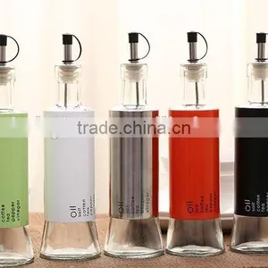 Glass Oil Vinegar Bottle Olive Jar With Metal Coat Pourer 5 Colors thumbnail-2