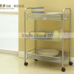 Metal Mesh Rolling Cart Trolly Organizer Shelves Handle Portable Style thumbnail-2