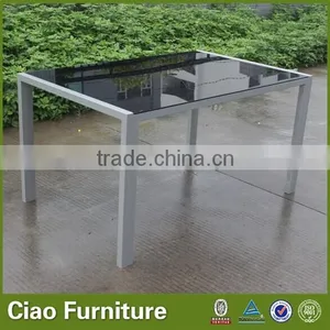 Garden Table Patio Black Glass Top Aluminum Dining Table thumbnail-1