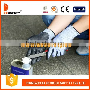 DDSAFETY 2017 High Performance Polyethylene Fiber Glass Knitted Liner Black PU Coated Cut Resistant Safety Gloves thumbnail-3