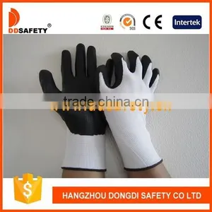 DDSAFETY Black Water Based PU Coated Glove With White Nylon Liner Knit Wrist thumbnail-1