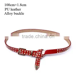 Wholesale Double Layer Rivets Decorated Square Pattern Buckle Sex Women Lady Thin PU Waist Belt thumbnail-1